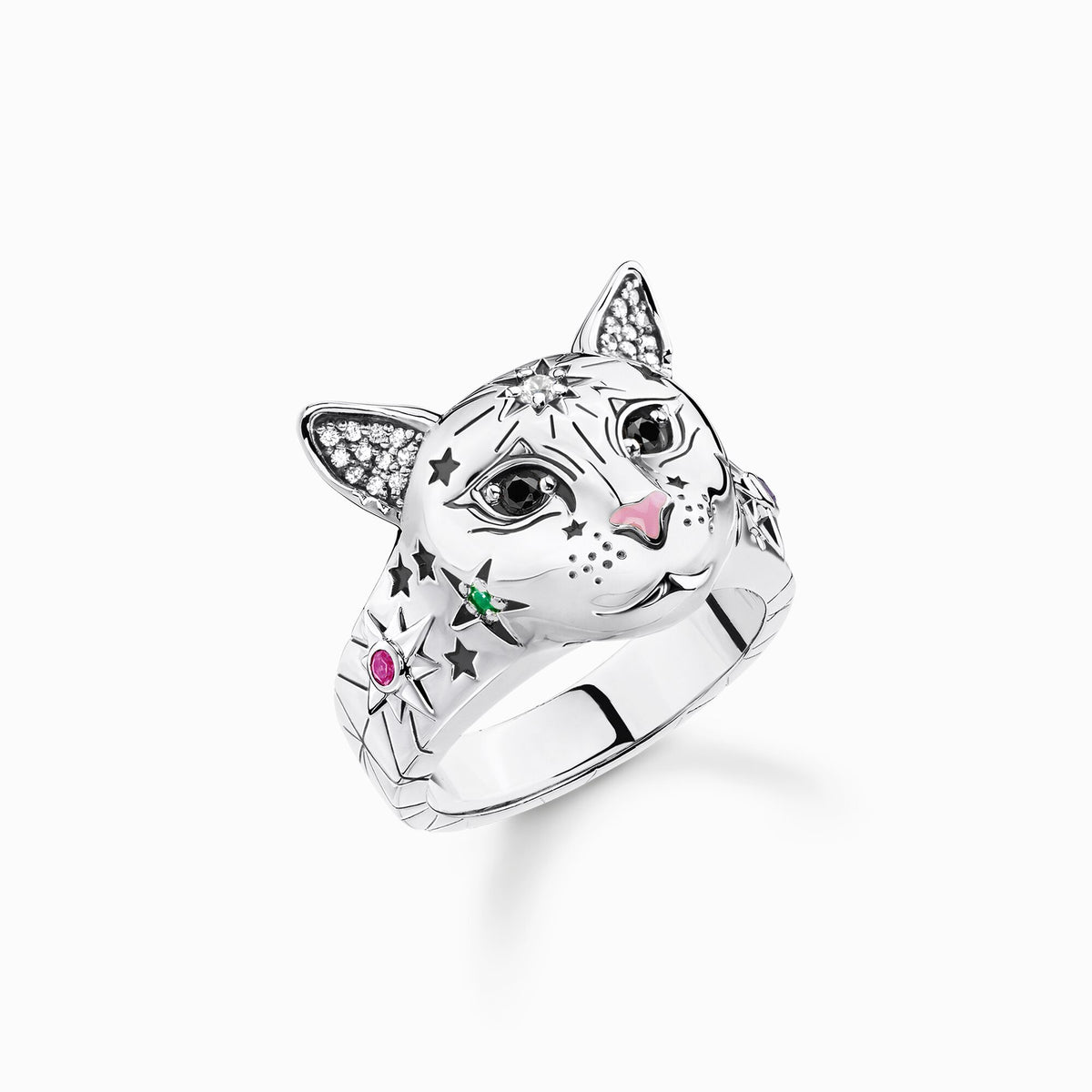 Anillo Plata Thomas Sabo Gato En Colores