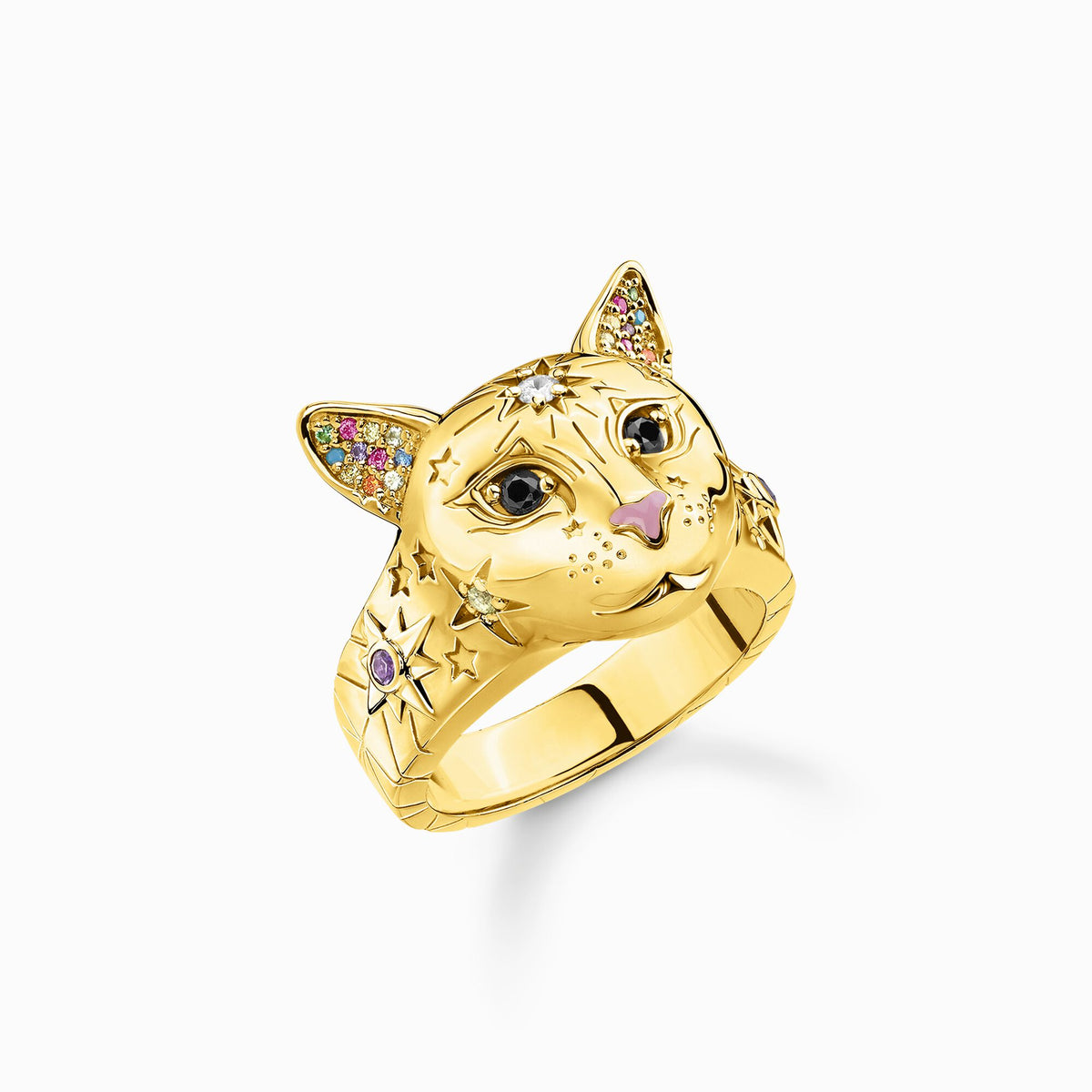 Anillo Dorado Thomas Sabo Gato En Colores
